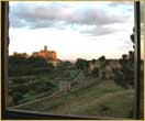 View of Tuscania through the window at Relais Pian di Vico